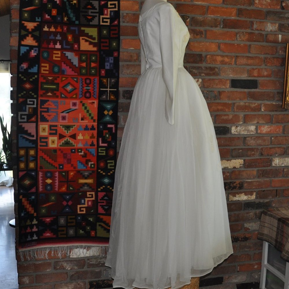 Vintage 50s 60s ILGWU Unoin Made Crinoline Modest Wedding Grad Dress Gown S - Picture 8 of 13